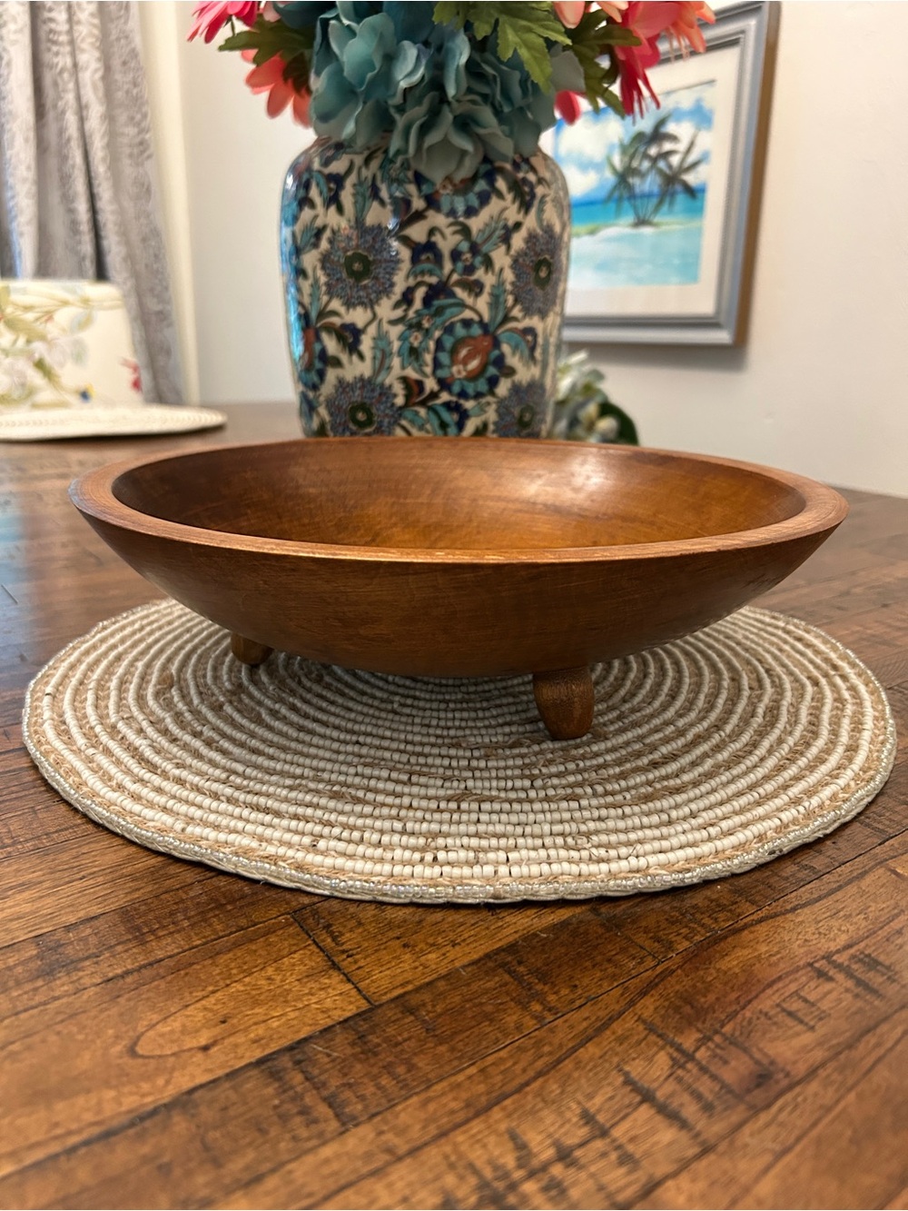 MCM “Woodcroftery  Wooden Footed Serving Bowl